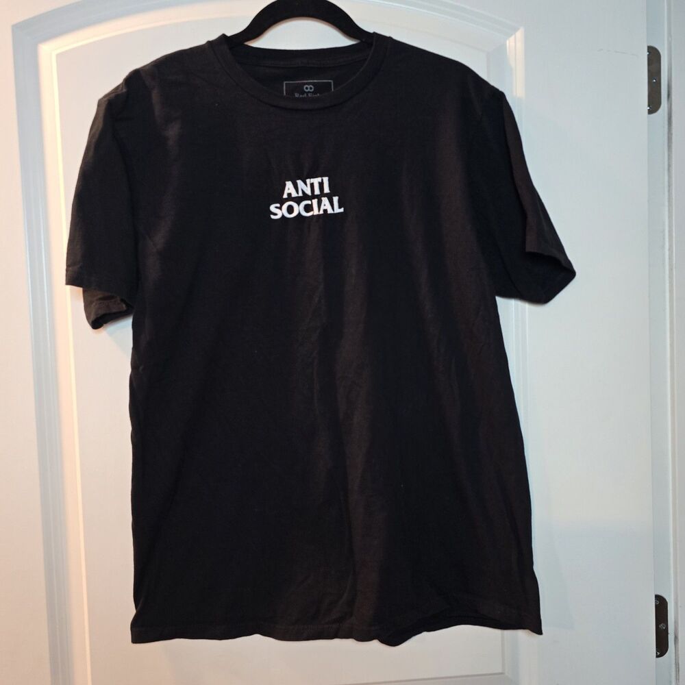 Anti Social T-Shirt - Black W White Embroidered Letters Red Eight Brand Sz Lg